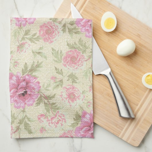  Antiek Roze Roze Floral botanisch Theedoek (Quarter Fold)