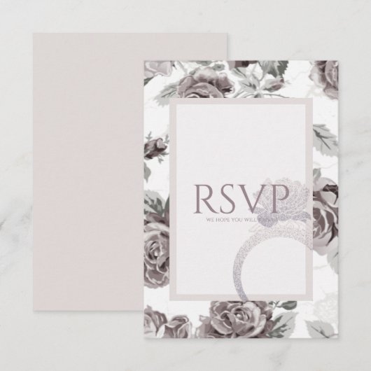 Antiek roze roze roze verlovingspartij RSVP kaartje (Voorkant / Achterkant)
