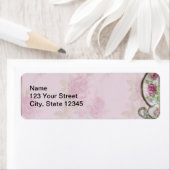 Antiek Roze Roze Thee Cup op Mauve Etiket (Insitu)