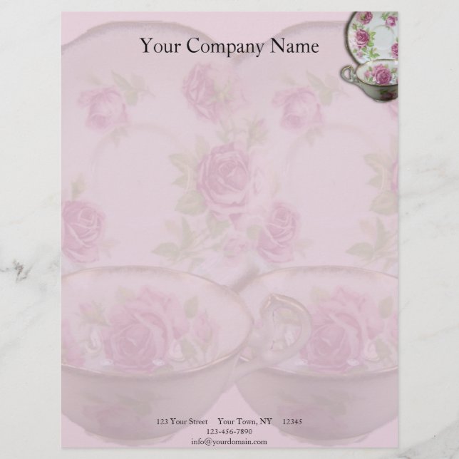 Antiek roze roze theebekertje op de Mauve Custom Briefhoofd (Voorkant)