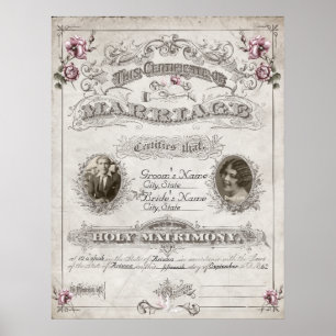 Antiek roze rozen  huwelijkscertificaat poster