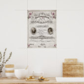Antiek roze rozen  huwelijkscertificaat poster (Keuken)