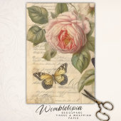 Antiek Roze Rozen met Vlinders Decoupage Tissuepapier