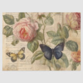 Antiek Roze Rozen met Vlinders Decoupage Tissuepapier (Voorkant)