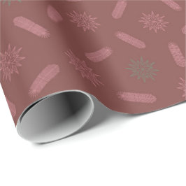Antiek Roze Sterren en Boombrunches Cadeaupapier