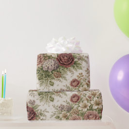Antiek Roze Tuinpatroon met Rozen Cadeaupapier