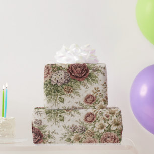 Antiek Roze Tuinpatroon met Rozen Cadeaupapier