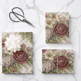 Antiek Roze Tuinpatroon met Rozen Inpakpapier Vel