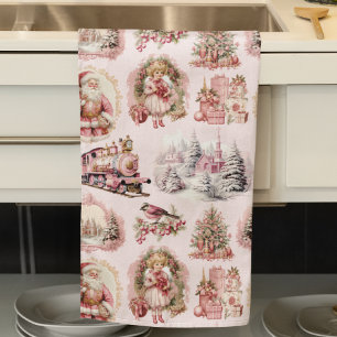 Antiek Roze Victoriaans Kerst Keuken Handdoek