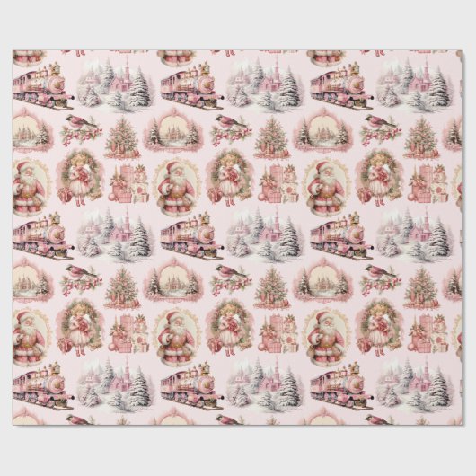 Antiek Roze Victoriaans Kerst Verpakkingsdocument Cadeaupapier (Vlak)