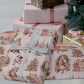 Antiek Roze Victoriaans Kerst Verpakkingsdocument Cadeaupapier