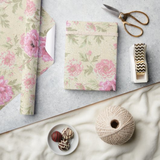  Antiek roze Waterverf Floral botanisch Cadeaupapier (Crafts)