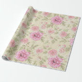 Antiek roze Waterverf Floral botanisch Cadeaupapier (Uitgerold)