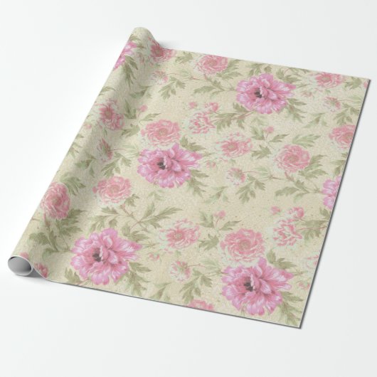 Antiek roze Waterverf Floral botanisch Cadeaupapier (Uitgerold)