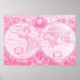 Antiek roze wereld poster