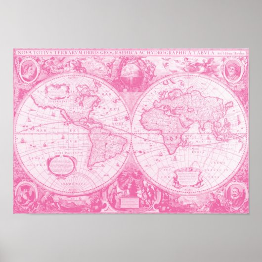 Antiek roze wereld poster (Voorkant)