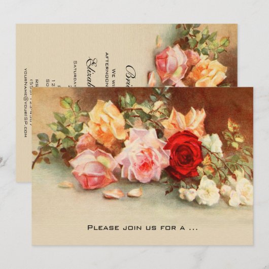 Antiek Rozen Bloemen  Vrijgezellenfeest Kaart (Voorkant / Achterkant)