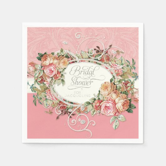  Antiek Rozen Bloemenboeket Engels Manor Servet (Voorkant)