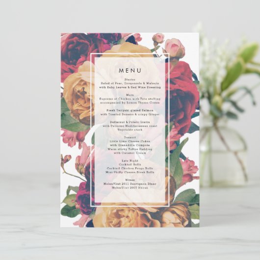 Antiek Rozen Boho Wedding Menu (Staand voorkant)
