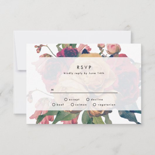 Antiek Rozen Botanische Fete Wedding RSVP-kaart RSVP Kaartje (Voorkant)