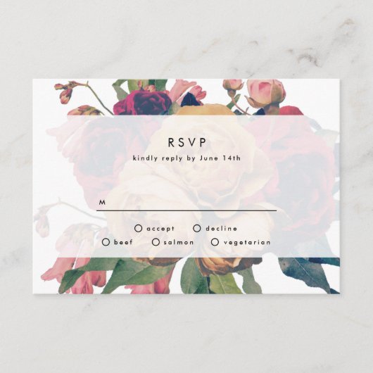 Antiek Rozen Botanische Fete Wedding RSVP-kaart RSVP Kaartje (Voorkant)