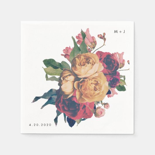 Antiek Rozen Botanische Fete Wedding Table Napkins Servet (Voorkant)