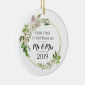 Antiek Rozen Eerste Kerstmis als de heer & mevrouw Keramisch Ornament (Rechts)