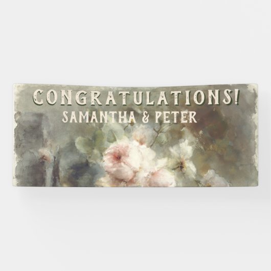 Antiek Rozen Elegante Zacht Roze Waterverf Bloemen Spandoek (Horizontaal)