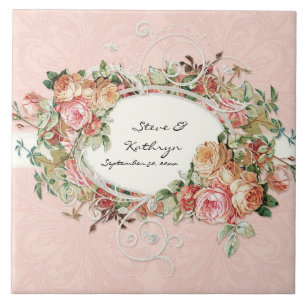 Antiek Rozen Floral Bouquet Moderne Swirls Tegeltje