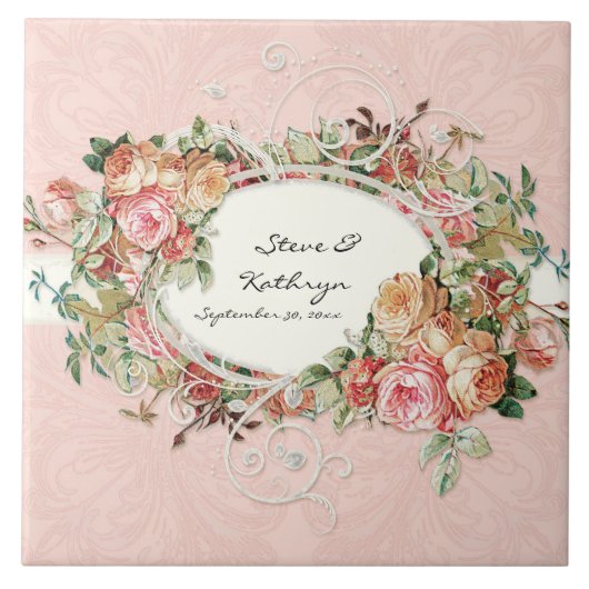  Antiek Rozen Floral Bouquet Moderne Swirls Tegeltje (Voorkant)