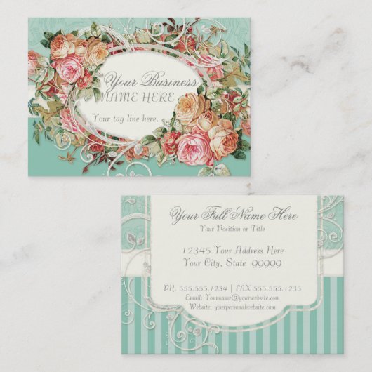  Antiek Rozen Floral Bouquet Moderne Swirls Visitekaartje (Voorkant / Achterkant)