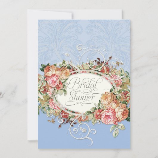  Antiek Rozen Floral Bouquet Periwinkle Kaart (Achterkant)