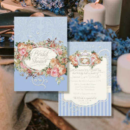  Antiek Rozen Floral Bouquet Periwinkle Kaart