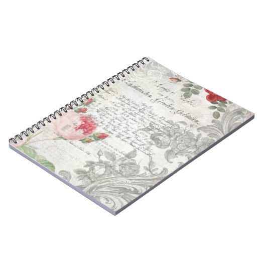 Antiek Rozen, gegraveerde Scroll & Script Notitieboek (Linkerzijde)