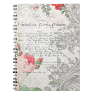 Antiek Rozen, gegraveerde Scroll & Script Notitieboek