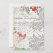 Antiek Rozen, gegraveerde Scroll & Script Notitiekaartje (Voorkant)