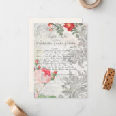 Antiek Rozen, gegraveerde Scroll & Script Notitiekaartje (Voorkant / Achterkant in situ)