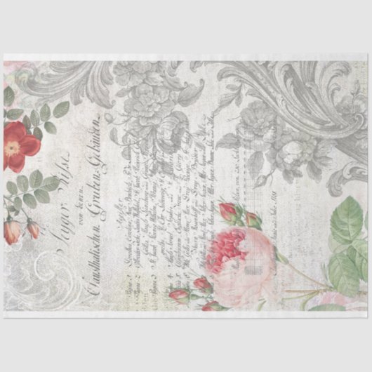 Antiek Rozen, gegraveerde scrollers & Script-ontko Tissuepapier (Voorkant)