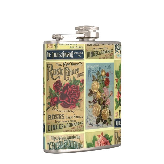 Antiek Rozen Hirloom Roos Tuinfles Heupfles (Rechts)