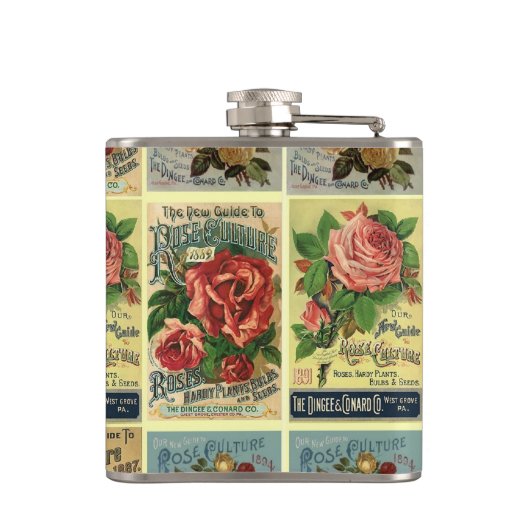 Antiek Rozen Hirloom Roos Tuinfles Heupfles (Achterkant)