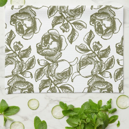 Antiek Rozen in Golden en White Towel Theedoek (Gevouwen)