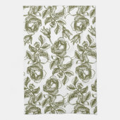 Antiek Rozen in Golden en White Towel Theedoek (Verticaal)