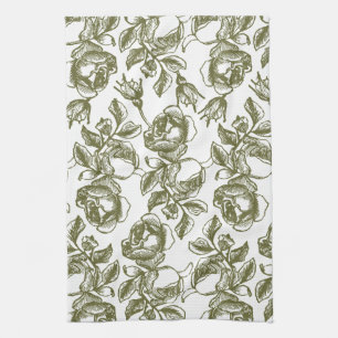 Antiek Rozen in Golden en White Towel Theedoek