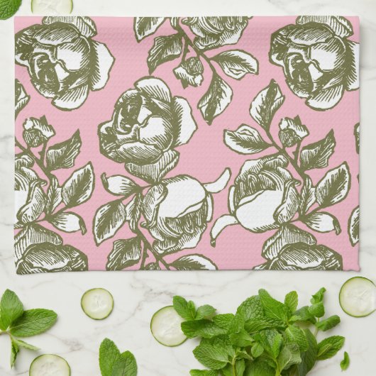 Antiek Rozen in goud en witte roze handdoek (Gevouwen)