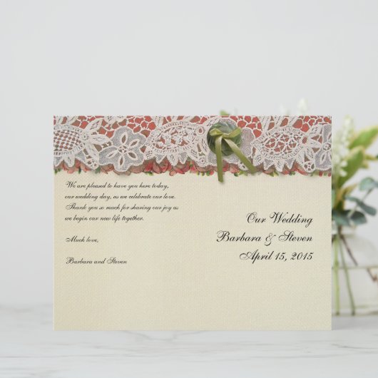 Antiek Rozen kant rustieke rode Victoriaans Burlap (Staand voorkant)