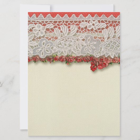 Antiek Rozen kant rustieke rode Victoriaans Burlap Kaart (Achterkant)