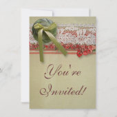 Antiek Rozen kant rustieke rode Victoriaans Burlap Kaart (Voorkant)