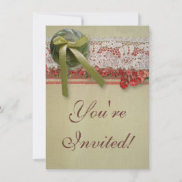 Antiek Rozen kant rustieke rode Victoriaans Burlap Kaart