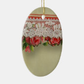 Antiek Rozen kant rustieke rode Victoriaans Burlap Keramisch Ornament (Rechts)