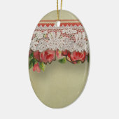 Antiek Rozen kant rustieke rode Victoriaans Burlap Keramisch Ornament (Links)